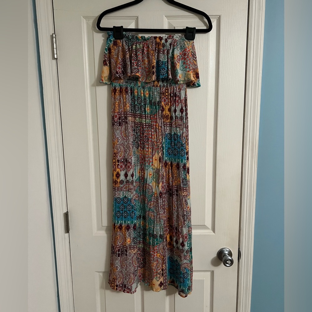 Sustainable patchwork boho festival lightweight bandeau maxi dress - Picture 6 of 7